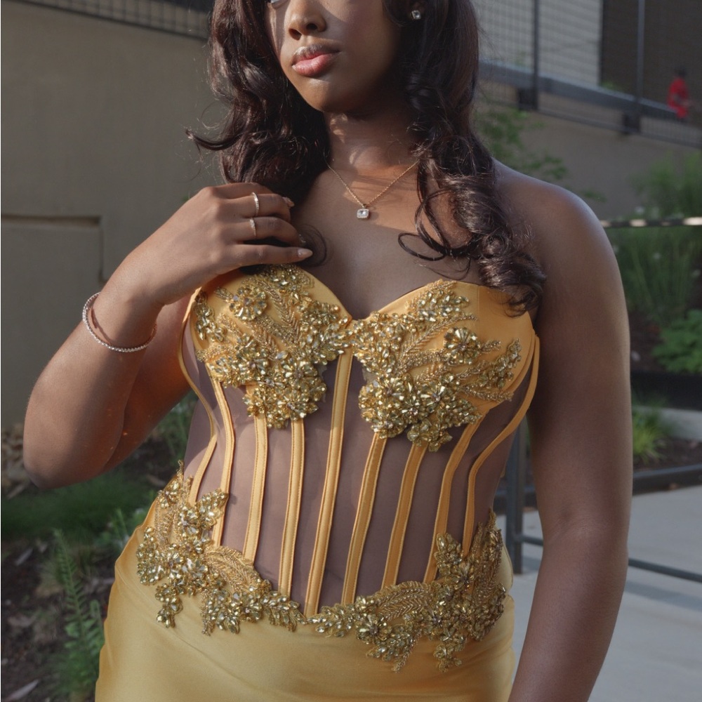Elegant Gold and Yellow Strapless Dress